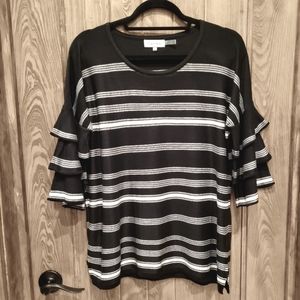 Calvin Klein Stripe Ruffle Sleeve Sweater
